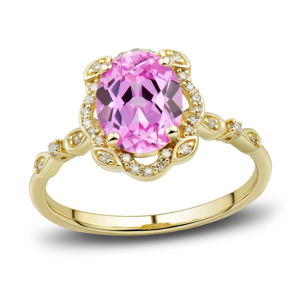 Lab-Created Pink Sapphire Ring, Earring & Necklace Set 1/3 ct tw Diamonds 10K Yellow Gold U6olqTln