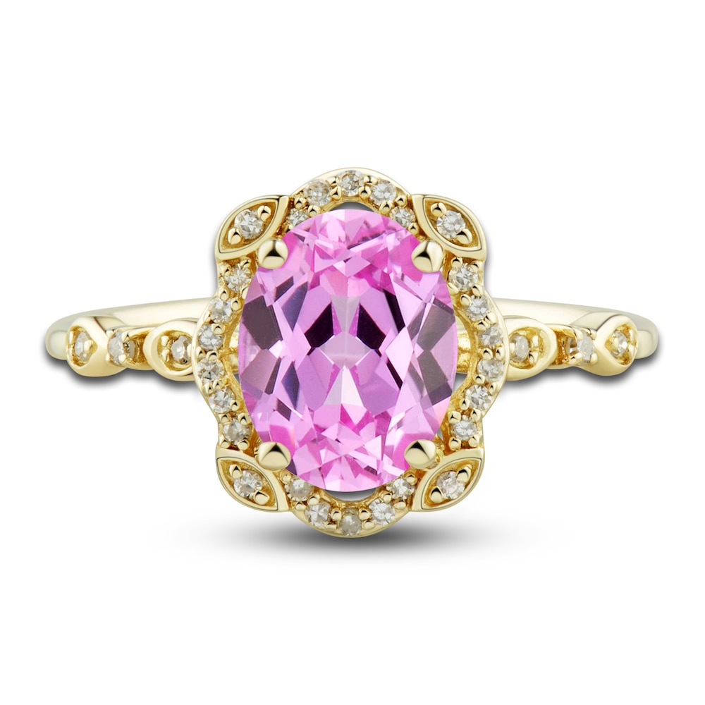 Lab-Created Pink Sapphire Ring, Earring & Necklace Set 1/3 ct tw Diamonds 10K Yellow Gold U6olqTln