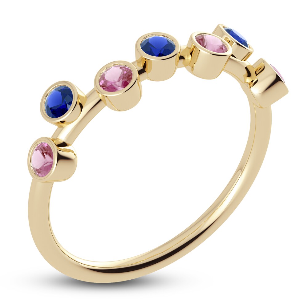 Juliette Maison Natural Blue Sapphire & Natural Pink Tourmaline Ring 10K Yellow Gold U7ODZH82