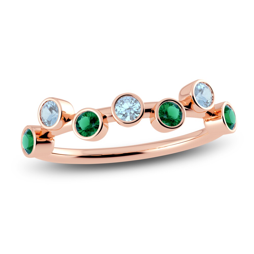 Juliette Maison Natural Aquamarine & Natural Emerald Ring 10K Rose Gold UCPm08v9 [UCPm08v9]