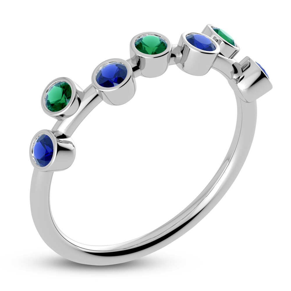 Juliette Maison Natural Blue Sapphire & Natural Emerald Ring 10K White Gold UEjiTOA3