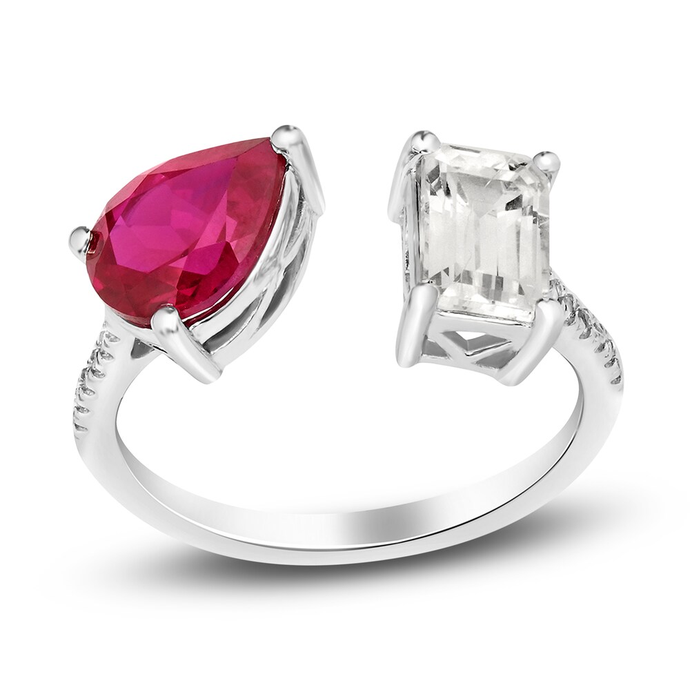 Lab-Created Ruby & Lab-Created White Sapphire Ring 10K White Gold UFBYoVbH [UFBYoVbH]