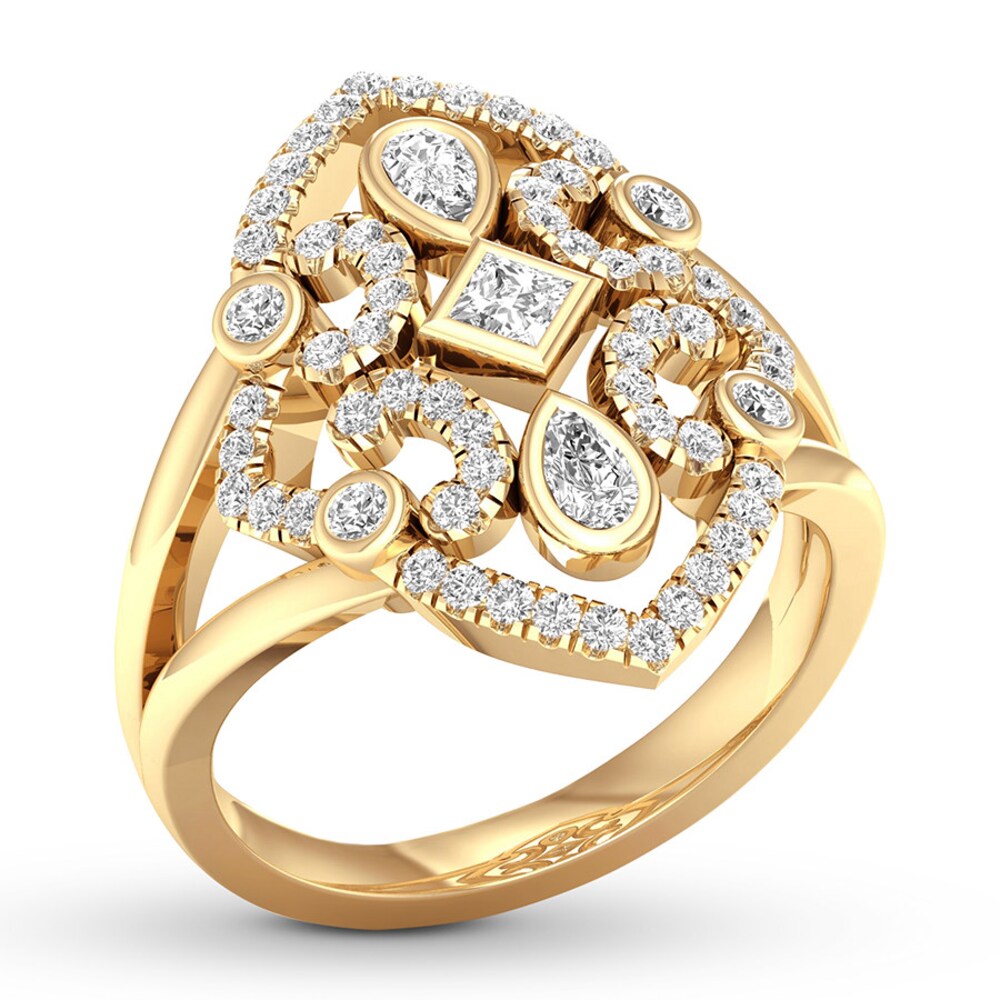 Diamond Ring 3/4 carat tw Princess/Pear-shaped/Round 14K Yellow Gold UU7DXQdi