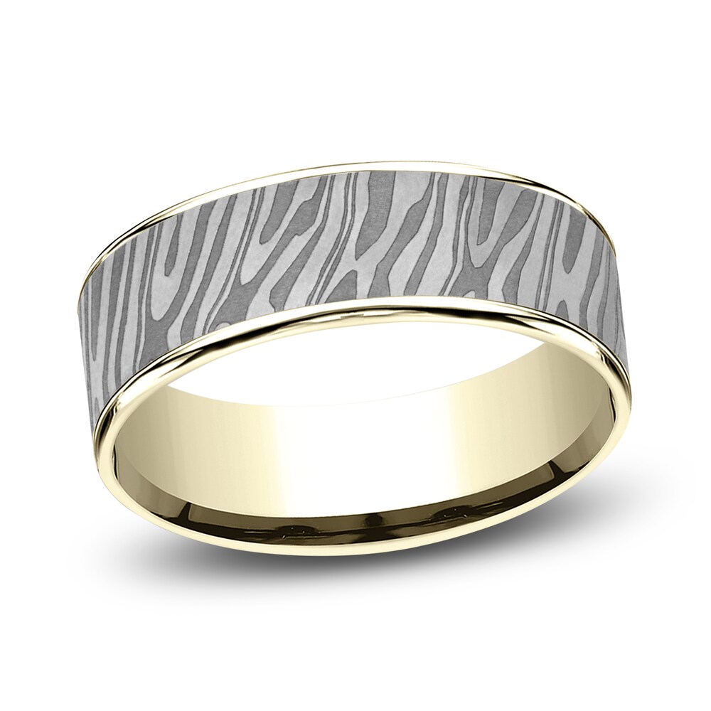 Men\'s Tamascus Tiger Stripe Wedding Band 14K Yellow Gold/Tantalum 7.5mm UXixmkcg [UXixmkcg]