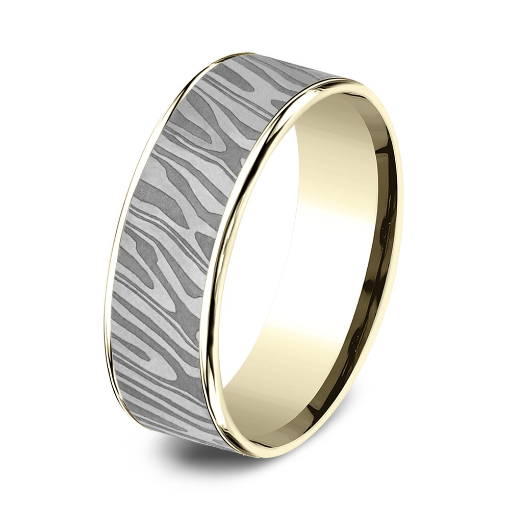 Men\'s Tamascus Tiger Stripe Wedding Band 14K Yellow Gold/Tantalum 7.5mm UXixmkcg