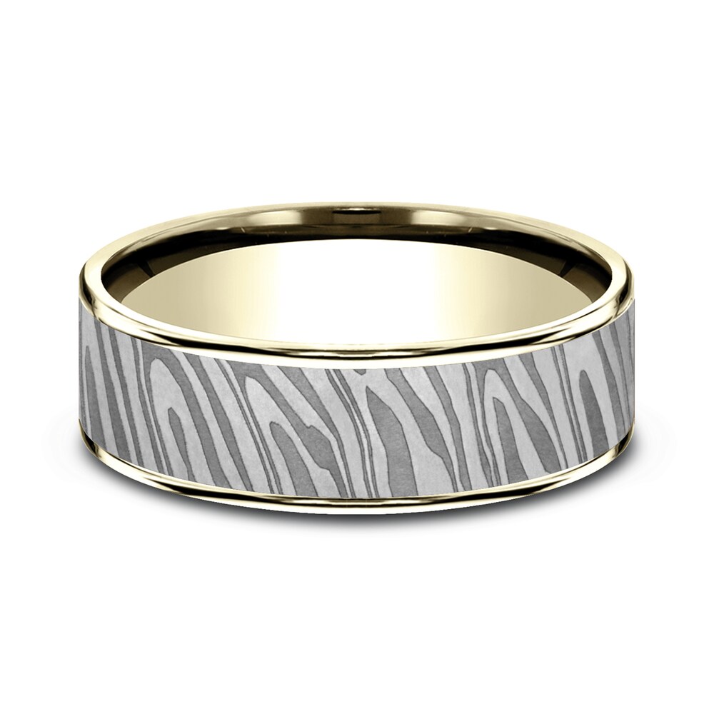 Men\'s Tamascus Tiger Stripe Wedding Band 14K Yellow Gold/Tantalum 7.5mm UXixmkcg