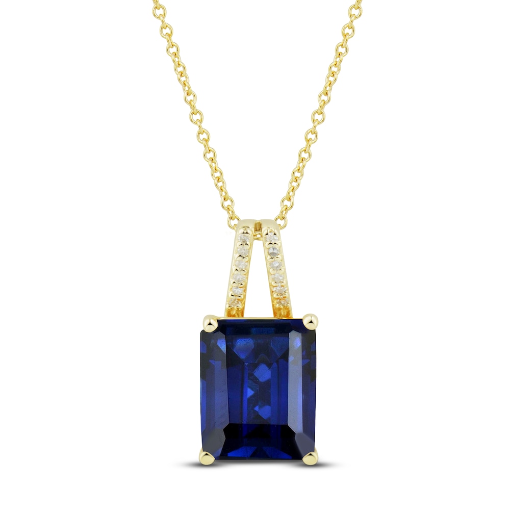 Lab-Created Blue Sapphire Ring, Earring & Necklace Set 1/5 ct tw Diamonds 10K Yellow Gold UmhHGpjd