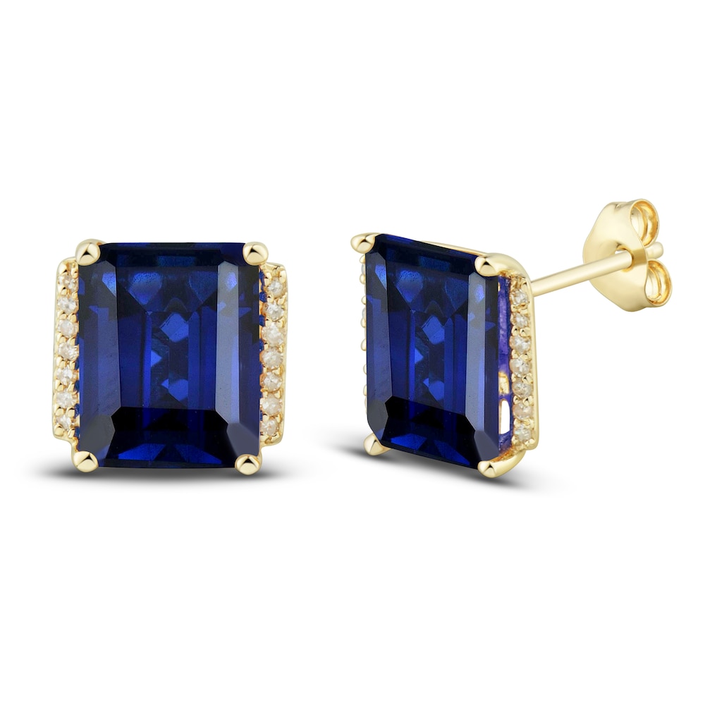 Lab-Created Blue Sapphire Ring, Earring & Necklace Set 1/5 ct tw Diamonds 10K Yellow Gold UmhHGpjd