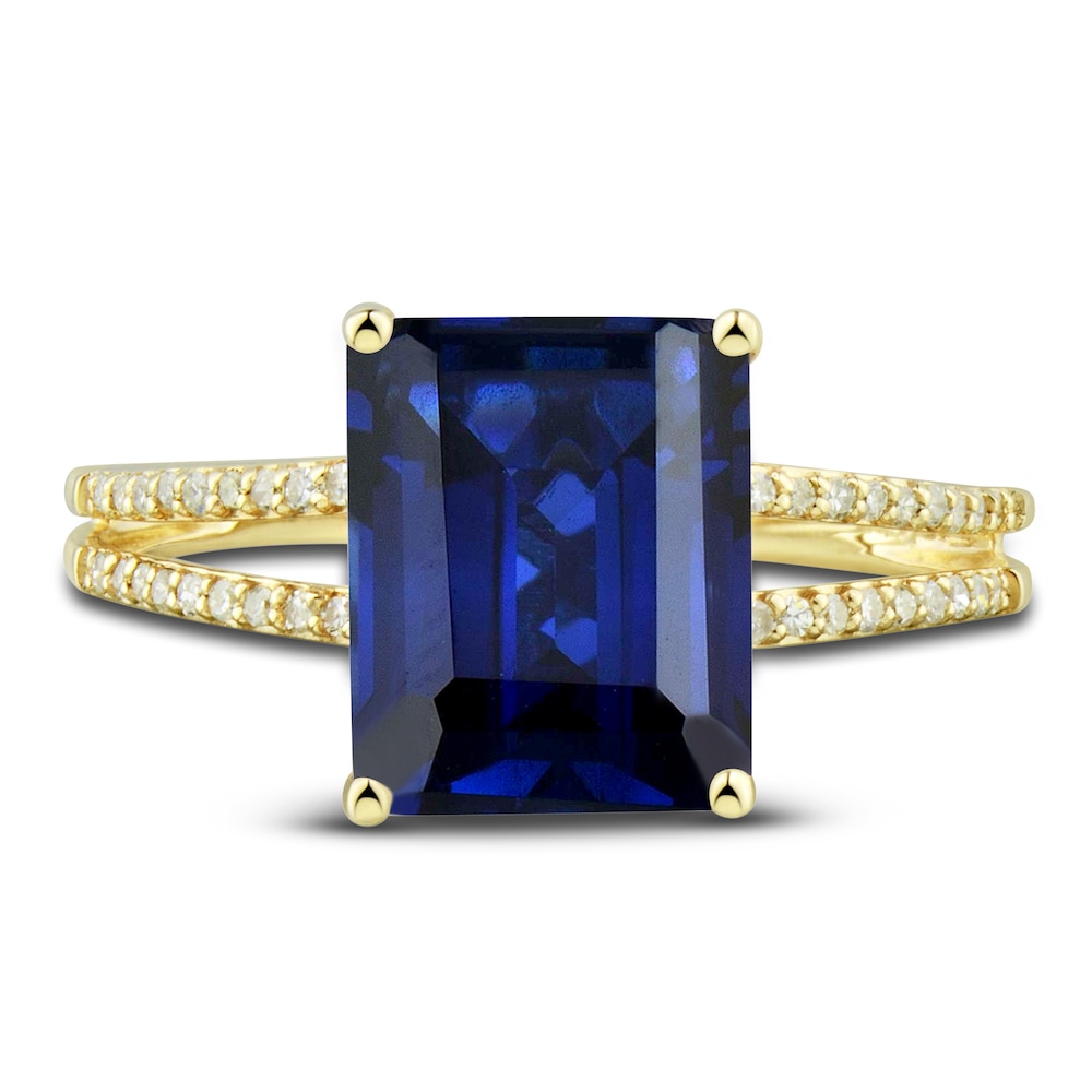 Lab-Created Blue Sapphire Ring, Earring & Necklace Set 1/5 ct tw Diamonds 10K Yellow Gold UmhHGpjd