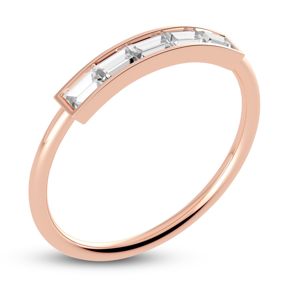 Juliette Maison Natural White Sapphire Baguette Bar Ring 10K Rose Gold Ur4VFD9o