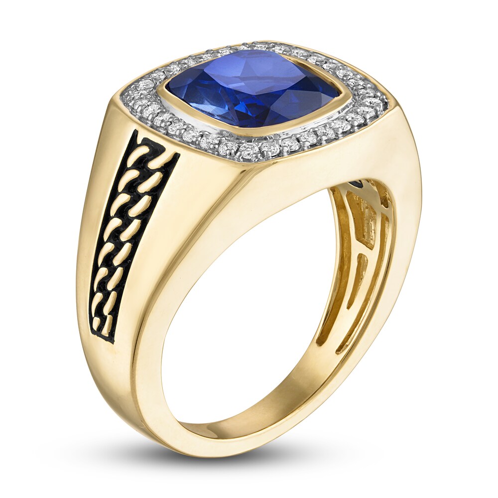 1933 by Esquire Men\'s Lab-Created Sapphire Ring 1/4 ct tw Diamonds 10K Yellow Gold UzabLOKF