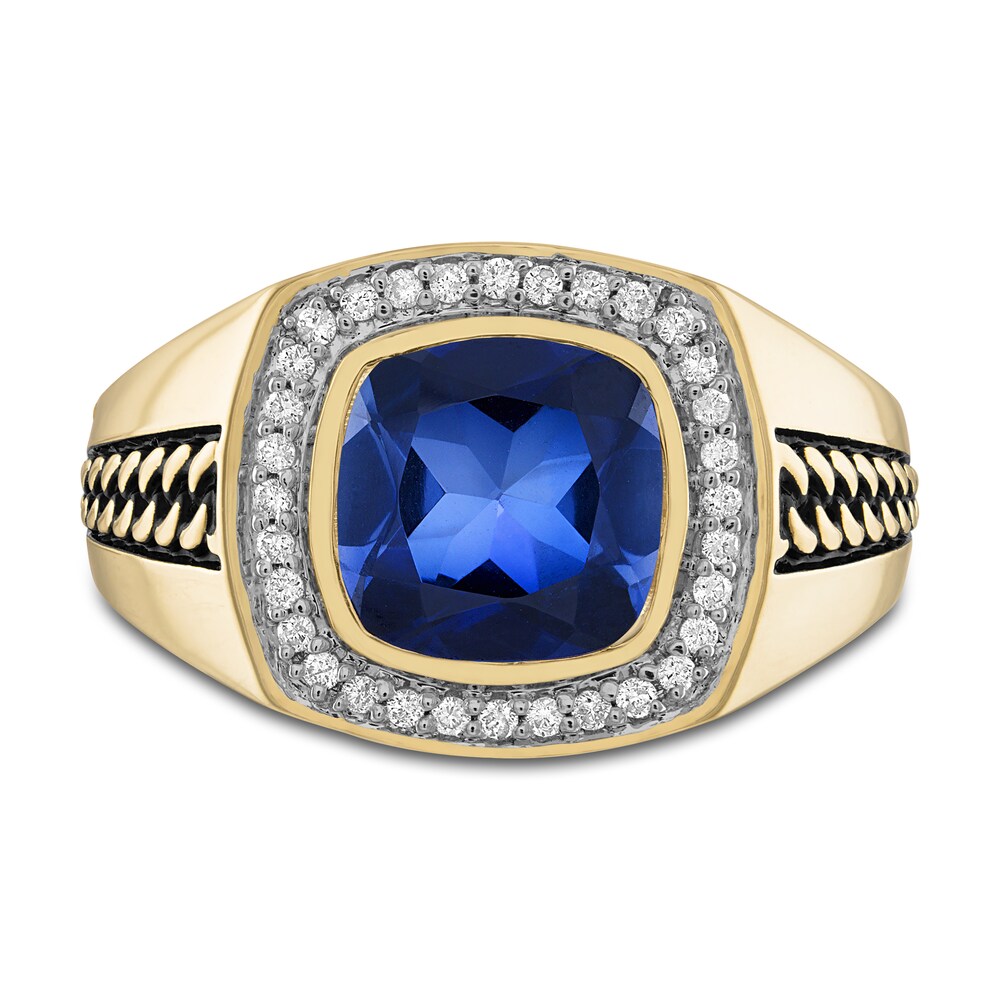 1933 by Esquire Men\'s Lab-Created Sapphire Ring 1/4 ct tw Diamonds 10K Yellow Gold UzabLOKF