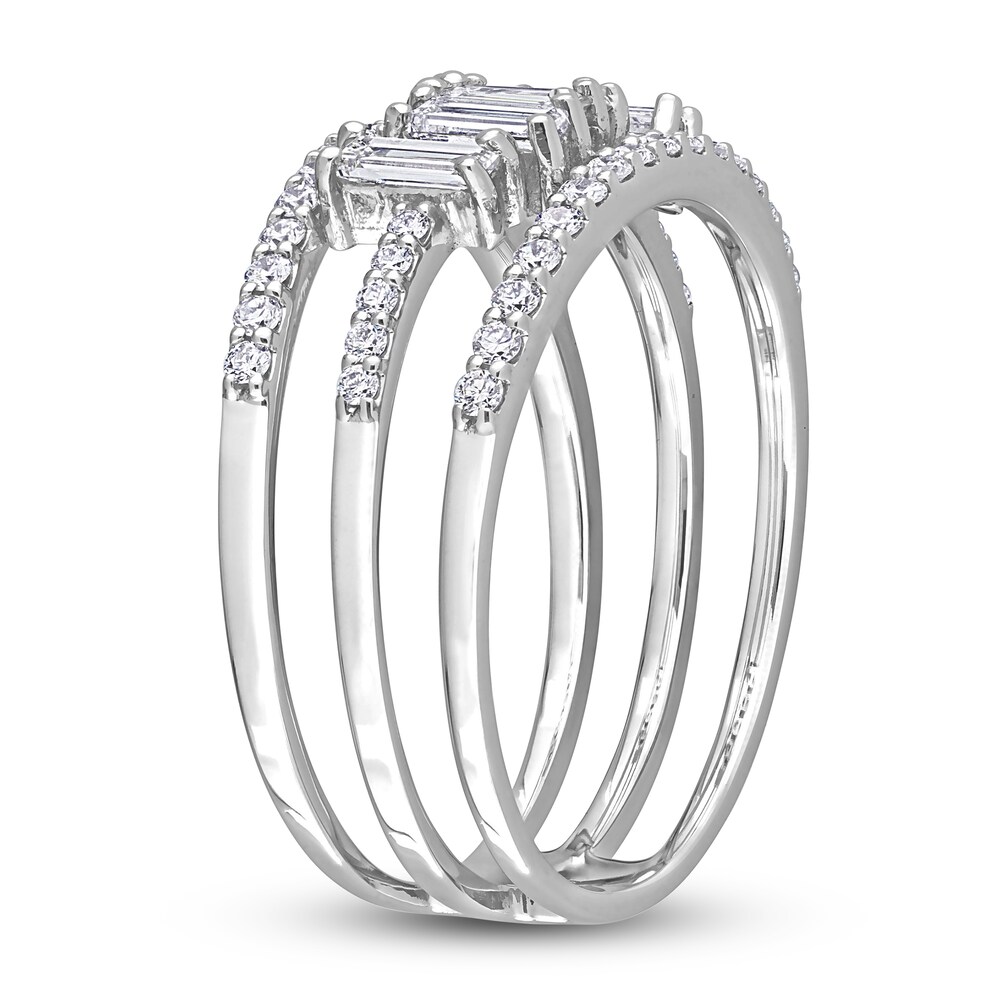 Diamond Triple Row Ring 5/8 ct tw Baguette/Round 14K White Gold V8KxyLM6