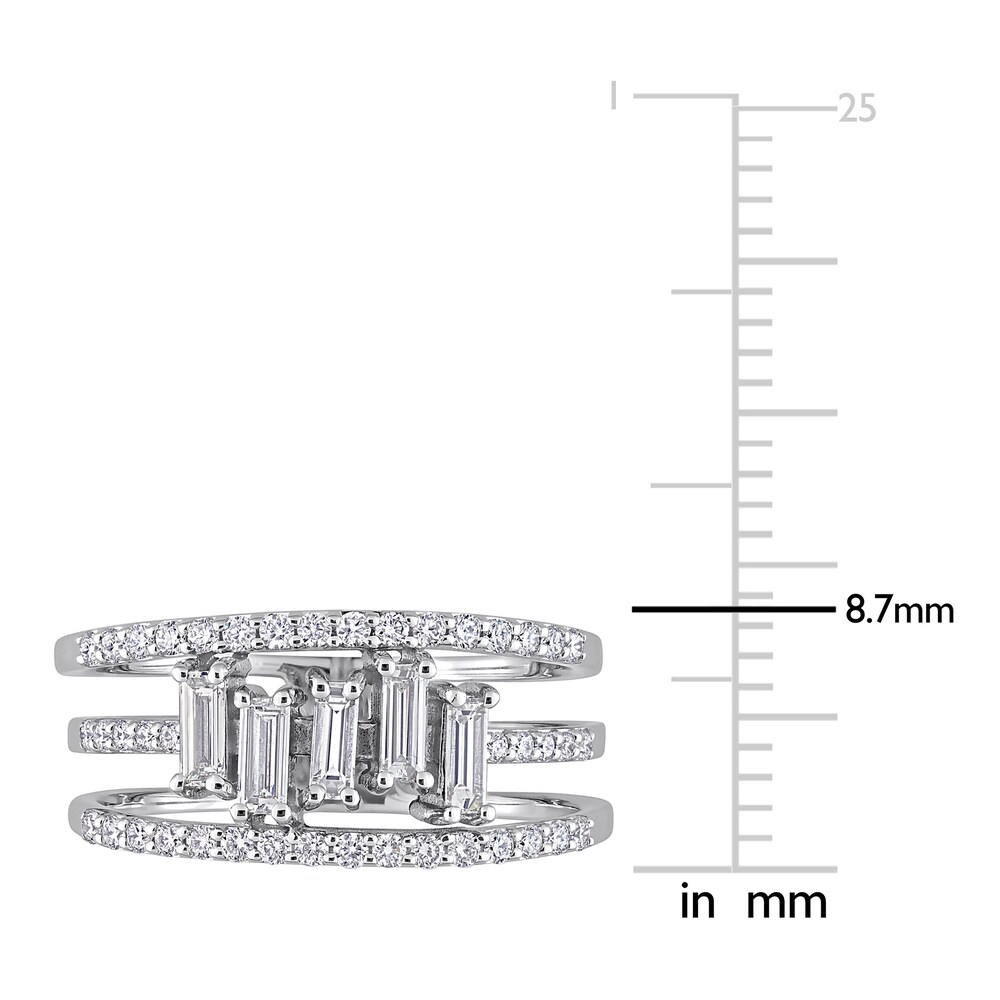 Diamond Triple Row Ring 5/8 ct tw Baguette/Round 14K White Gold V8KxyLM6