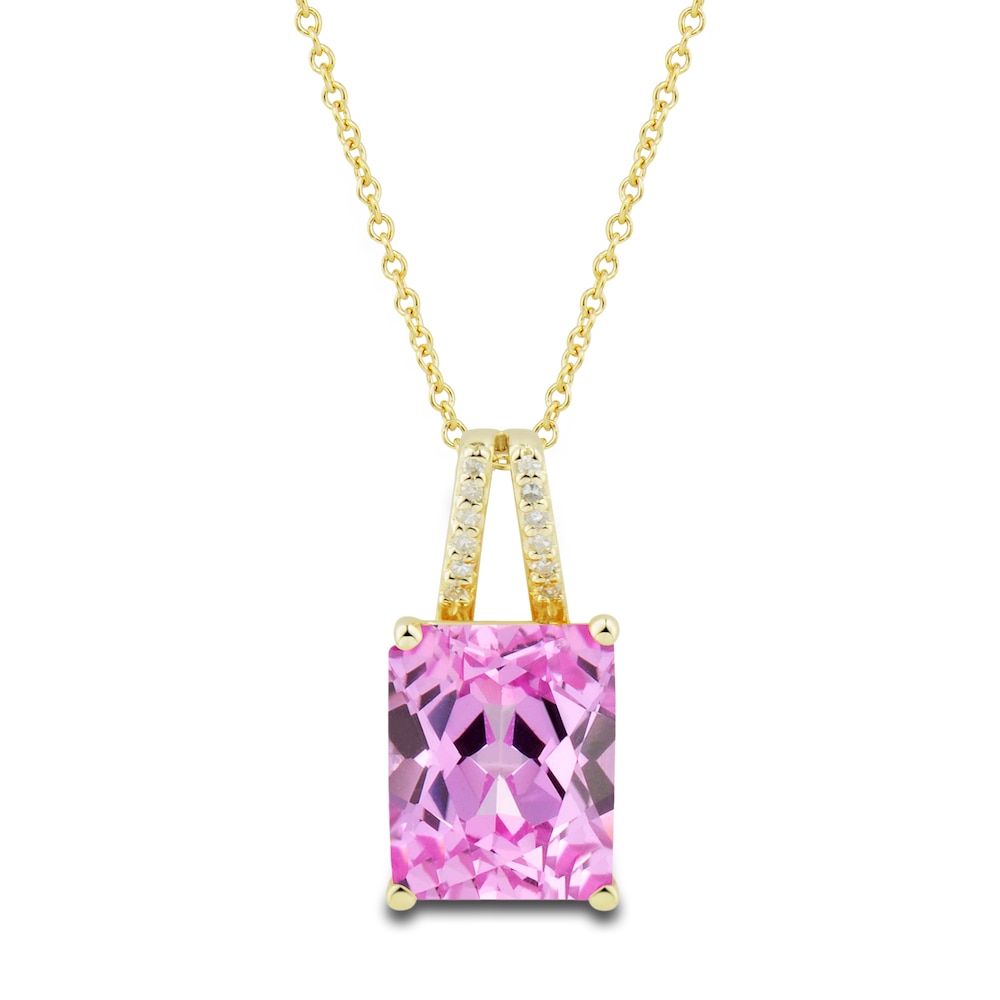 Lab-Created Pink Sapphire Ring, Earring & Necklace Set 1/5 ct tw Diamonds 10K Yellow Gold V9eSG0zy