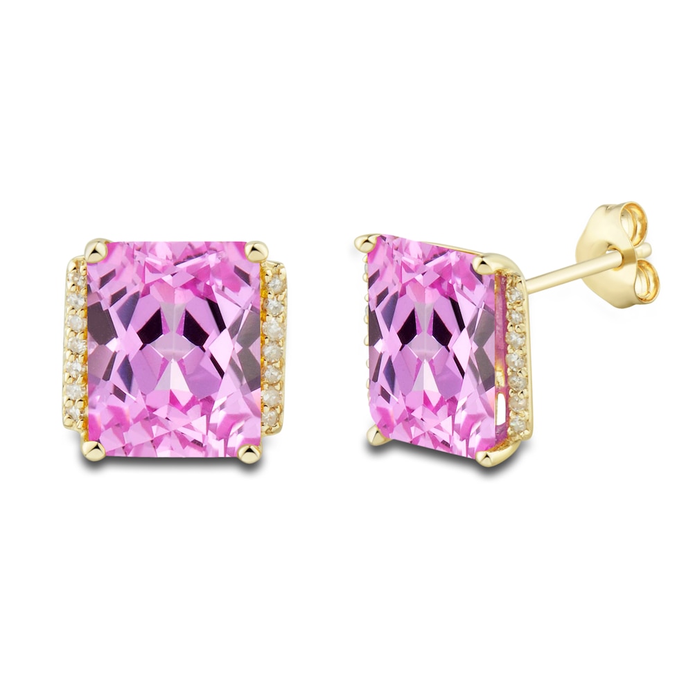 Lab-Created Pink Sapphire Ring, Earring & Necklace Set 1/5 ct tw Diamonds 10K Yellow Gold V9eSG0zy