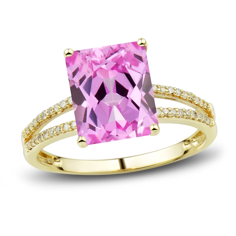 Lab-Created Pink Sapphire Ring, Earring & Necklace Set 1/5 ct tw Diamonds 10K Yellow Gold V9eSG0zy