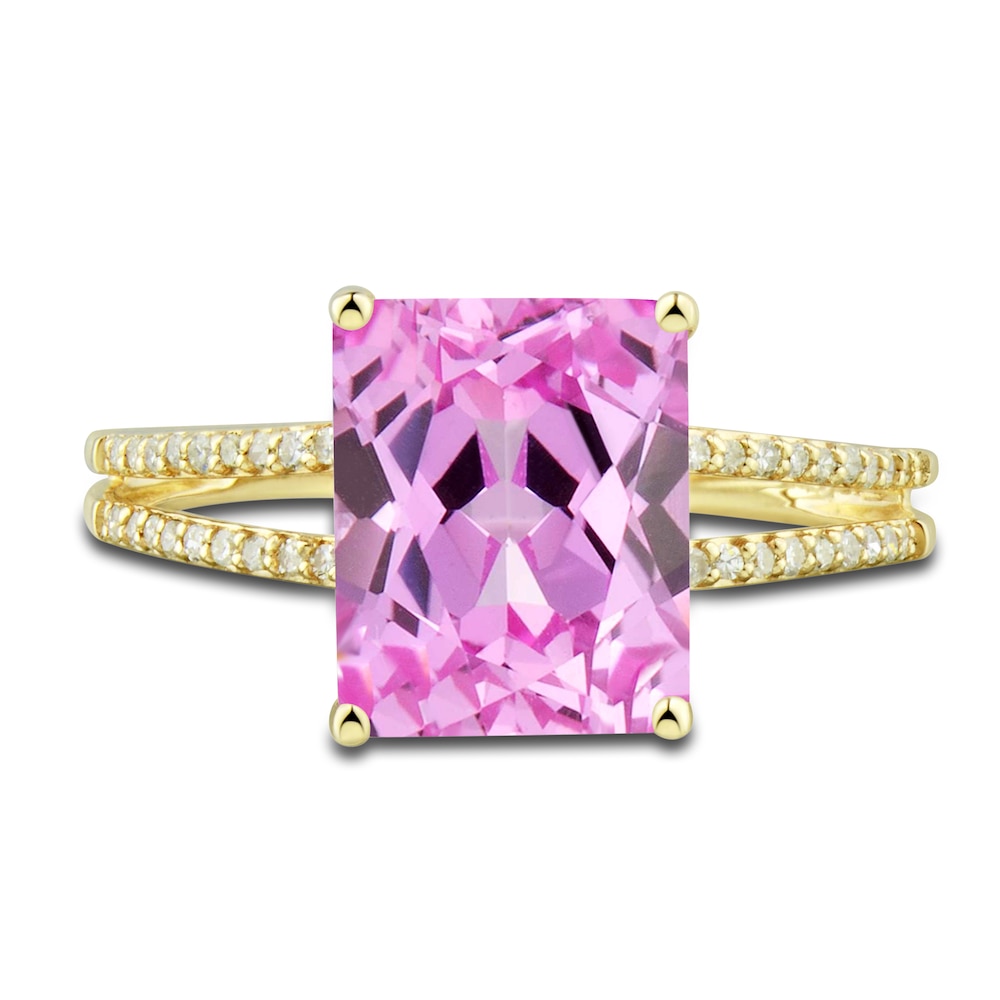 Lab-Created Pink Sapphire Ring, Earring & Necklace Set 1/5 ct tw Diamonds 10K Yellow Gold V9eSG0zy