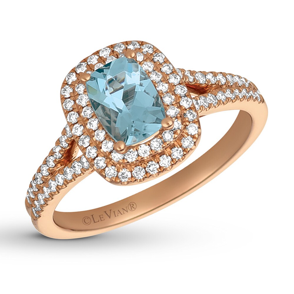 Le Vian Aquamarine Ring 3/8 ct tw Diamonds 14K Strawberry Gold VISLjlZ6