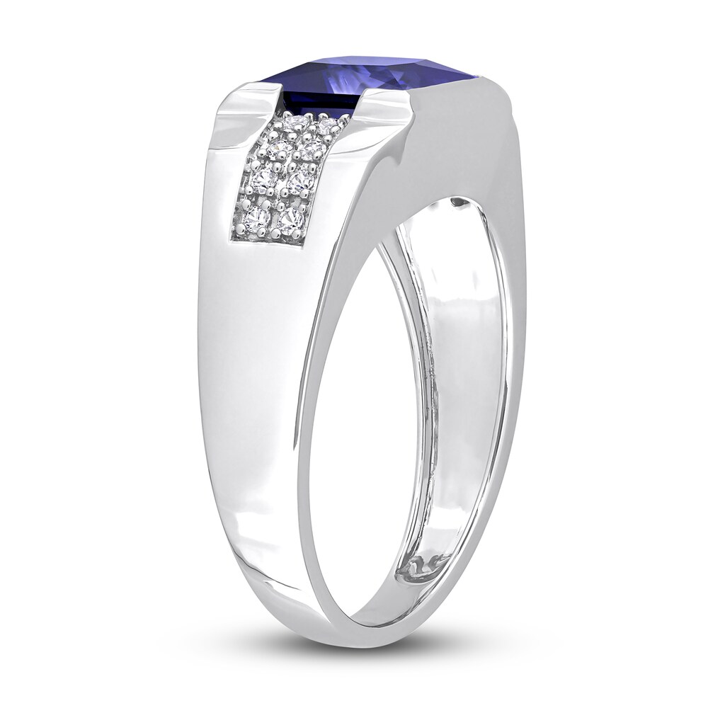 Men\'s Lab-Created Blue Sapphire & Lab-Created White Sapphire Ring 10K White Gold VTYTlEFe