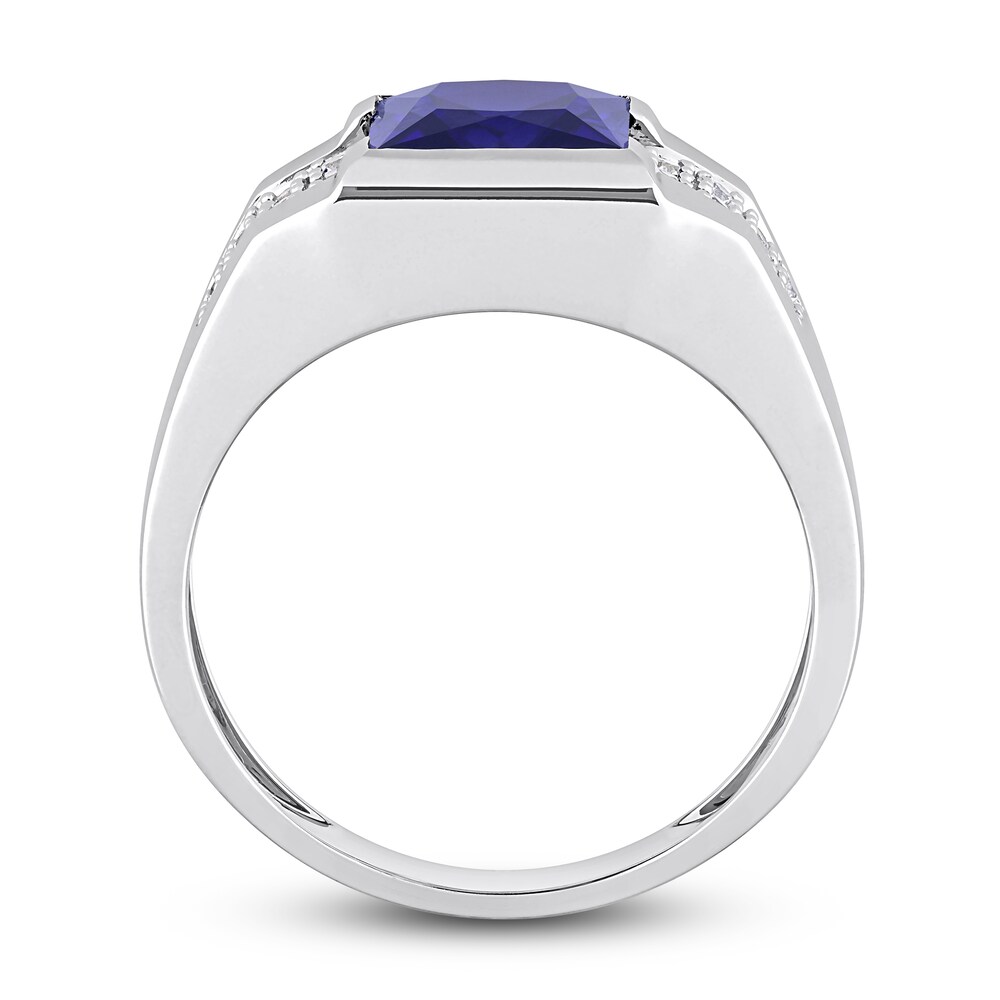 Men\'s Lab-Created Blue Sapphire & Lab-Created White Sapphire Ring 10K White Gold VTYTlEFe