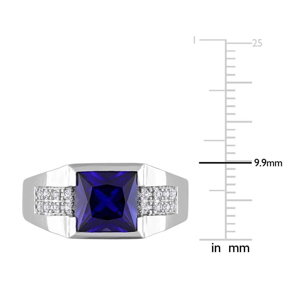 Men\'s Lab-Created Blue Sapphire & Lab-Created White Sapphire Ring 10K White Gold VTYTlEFe