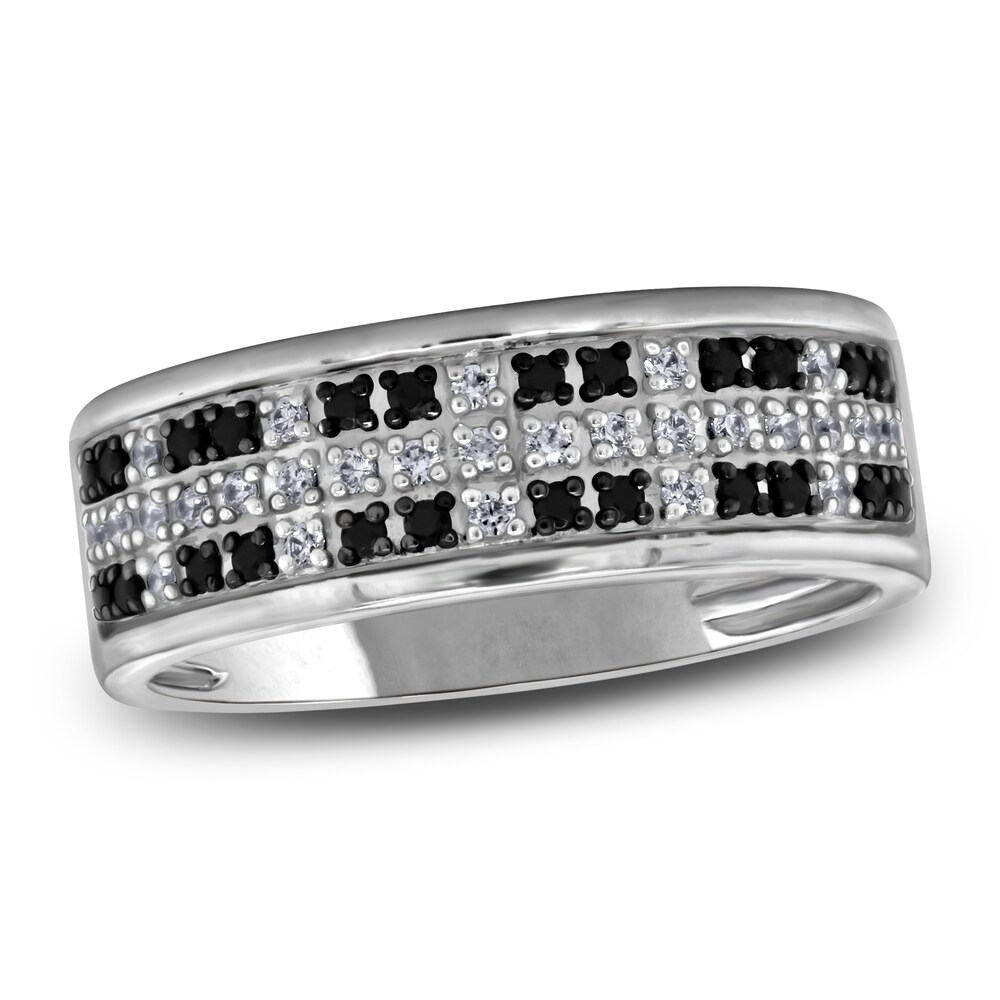 Men's Black & White Diamond Anniversary Ring 1/3 ct tw Round 14K White Gold ViP77nMV