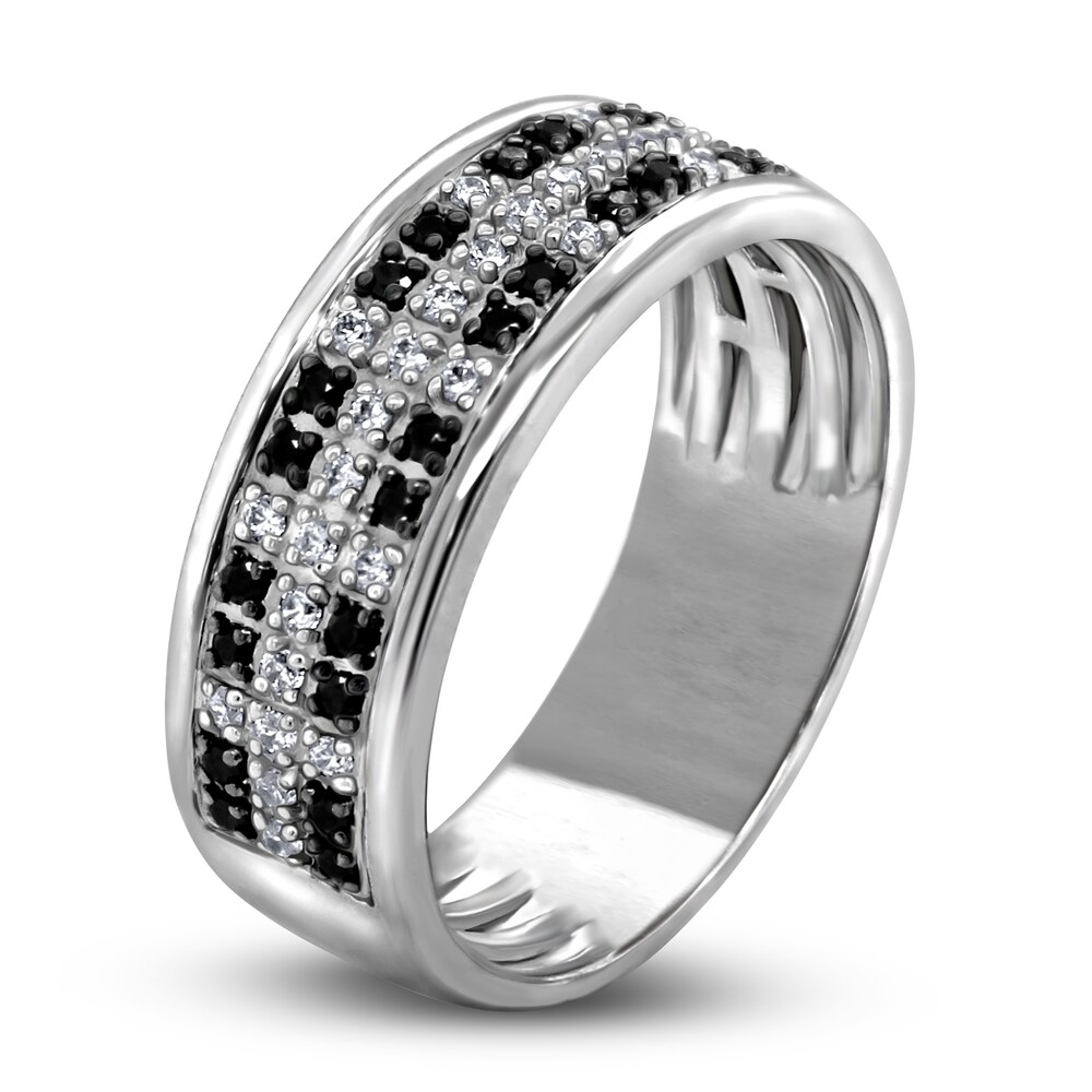 Men\'s Black & White Diamond Anniversary Ring 1/3 ct tw Round 14K White Gold ViP77nMV