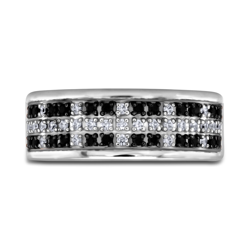 Men\'s Black & White Diamond Anniversary Ring 1/3 ct tw Round 14K White Gold ViP77nMV