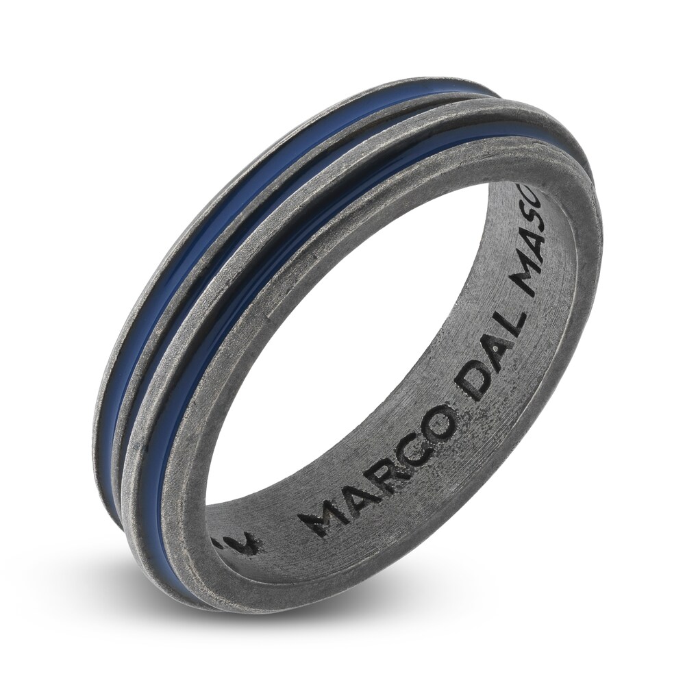 Marco Dal Maso Men\'s Acies Thin Ring Blue Enamel Sterling Silver WEQwlKUQ