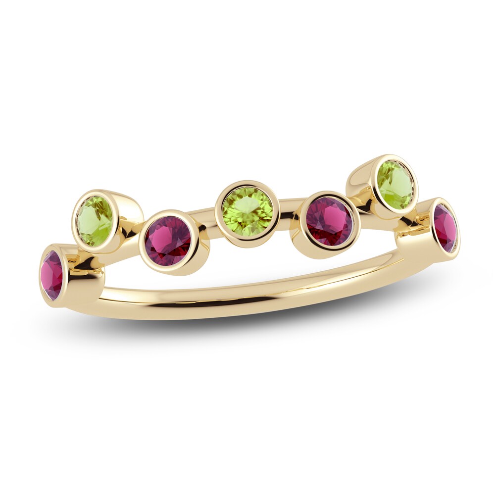 Juliette Maison Natural Peridot & Natural Rhodolite Garnet Ring 10K Yellow Gold WRRZMThF [WRRZMThF]