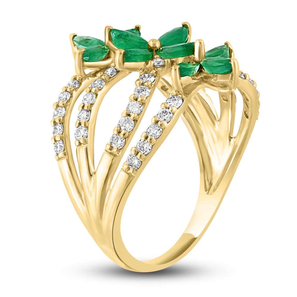 LALI Jewels Natural Emerald Flower Ring 5/8 ct tw Round Diamonds 14K Yellow Gold WXVKqwdl