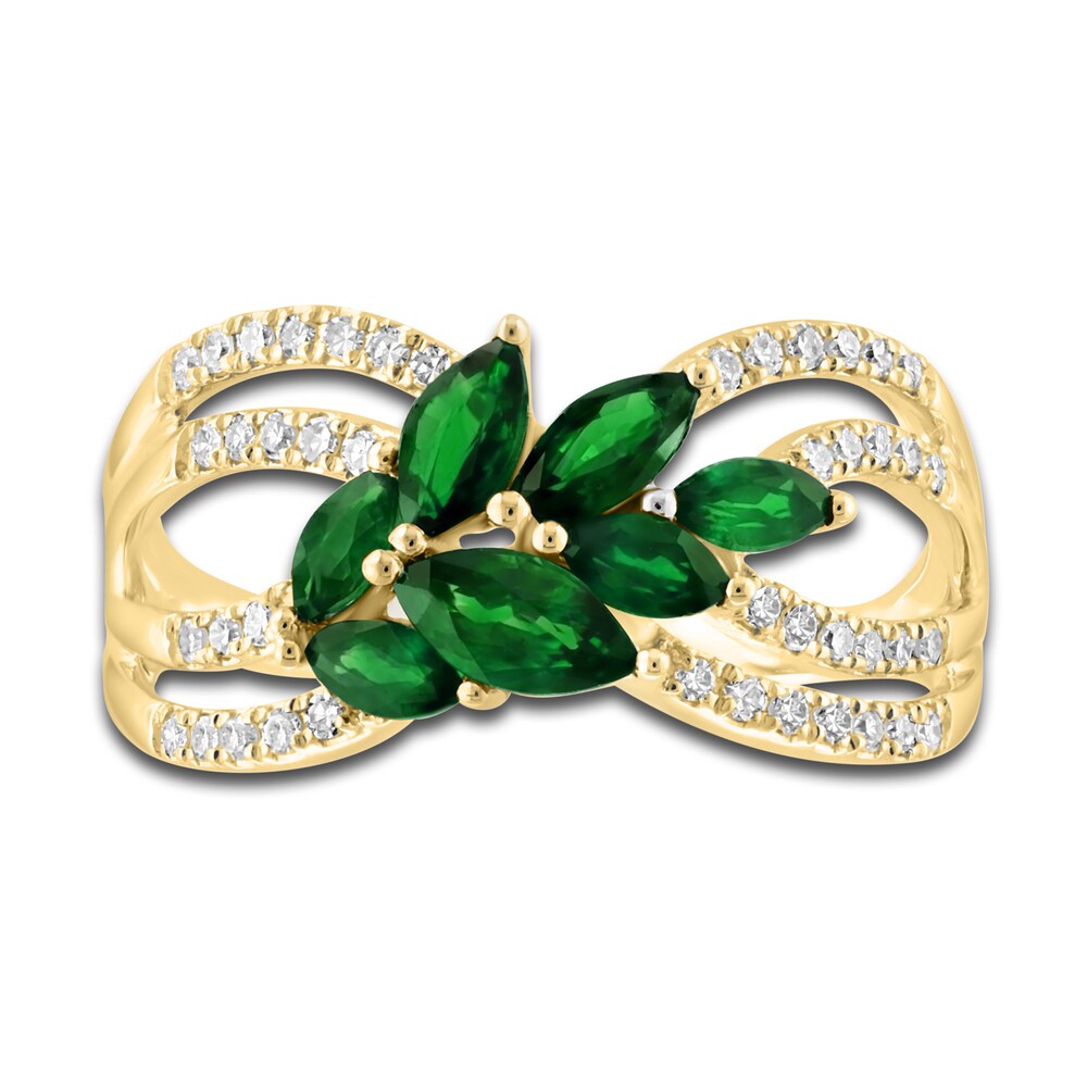 LALI Jewels Natural Emerald Flower Ring 5/8 ct tw Round Diamonds 14K Yellow Gold WXVKqwdl