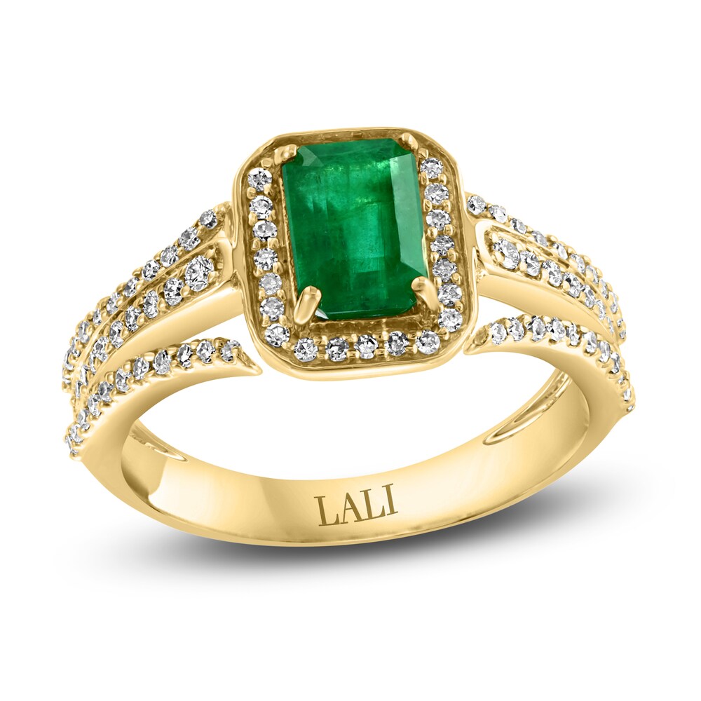 LALI Jewels Natural Emerald Ring 3/8 ct tw Diamonds 14K Yellow Gold WYjHUB5J