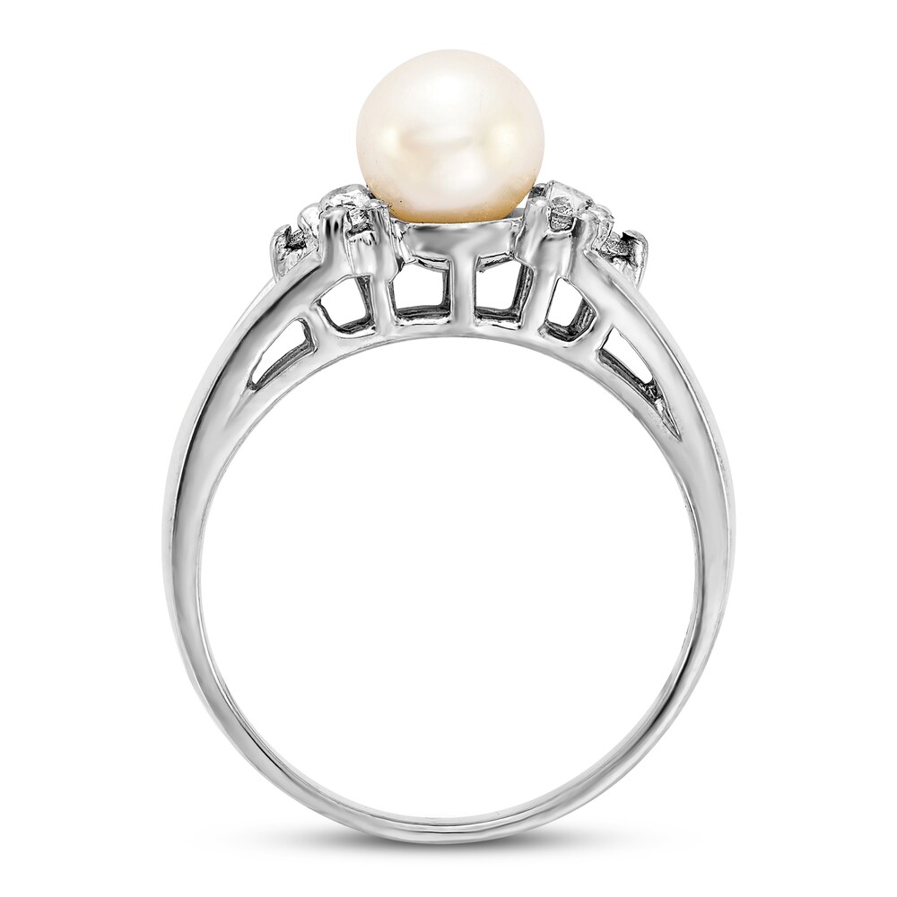 Cultured Freshwater Pearl Ring 1/10 ct tw Diamonds 14K White Gold WZ1GX40d