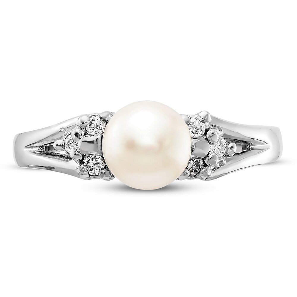 Cultured Freshwater Pearl Ring 1/10 ct tw Diamonds 14K White Gold WZ1GX40d