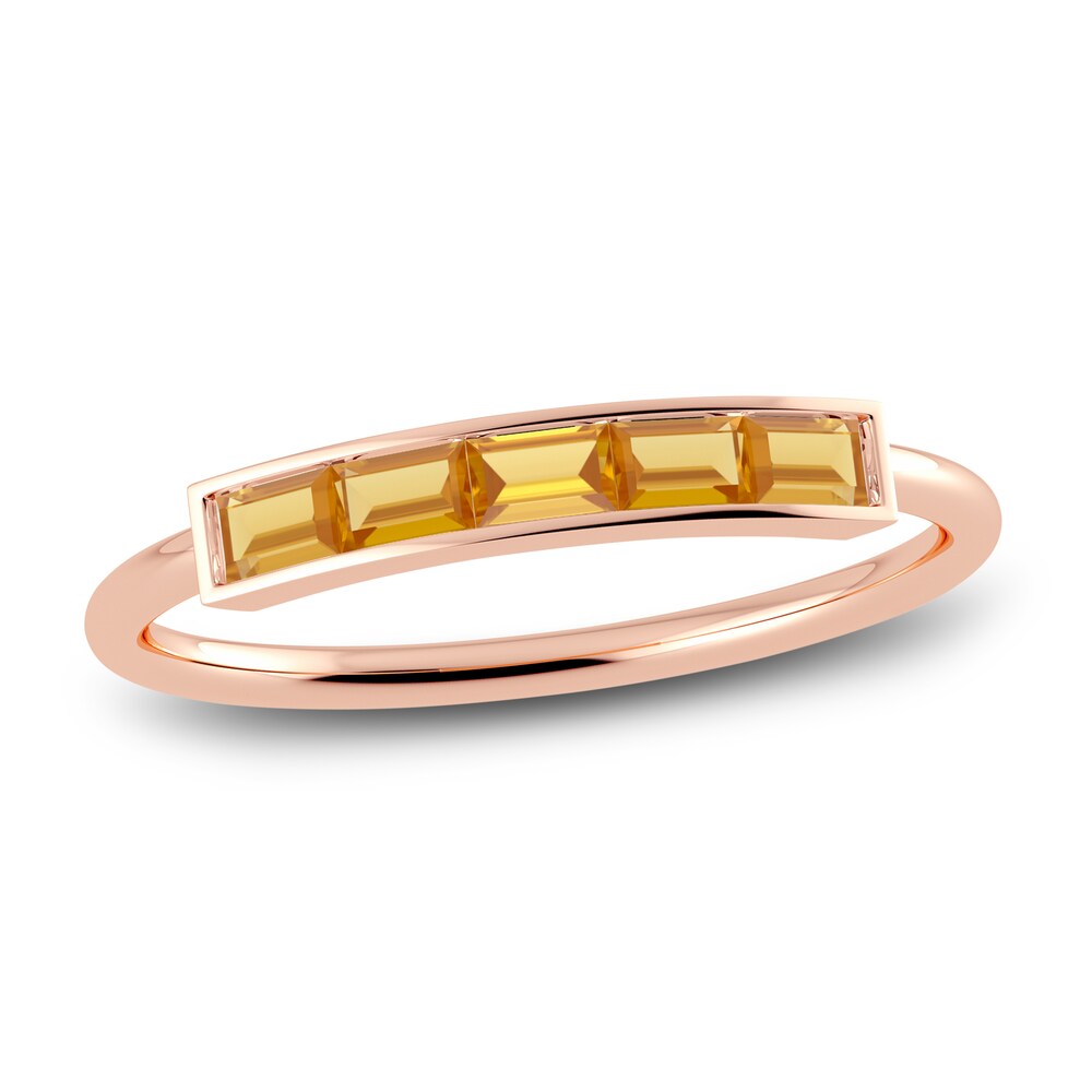 Juliette Maison Natural Citrine Baguette Bar Ring 10K Rose Gold Wbg0jEO1