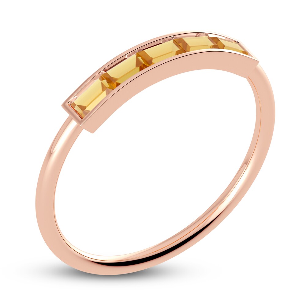 Juliette Maison Natural Citrine Baguette Bar Ring 10K Rose Gold Wbg0jEO1