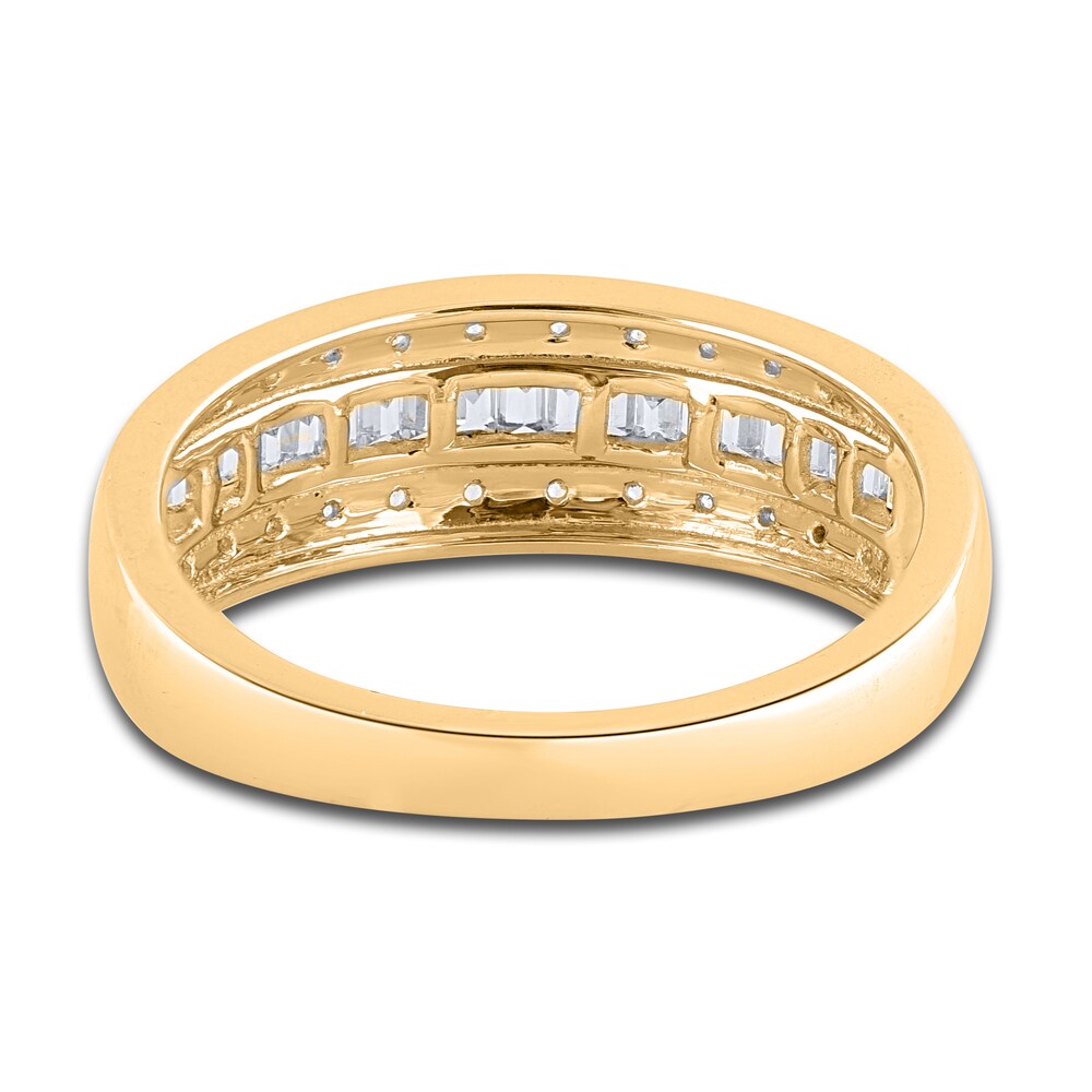 Diamond Anniversary Ring 3/4 ct tw Round/Baguette 14K Yellow Gold Wbjc3Ngv