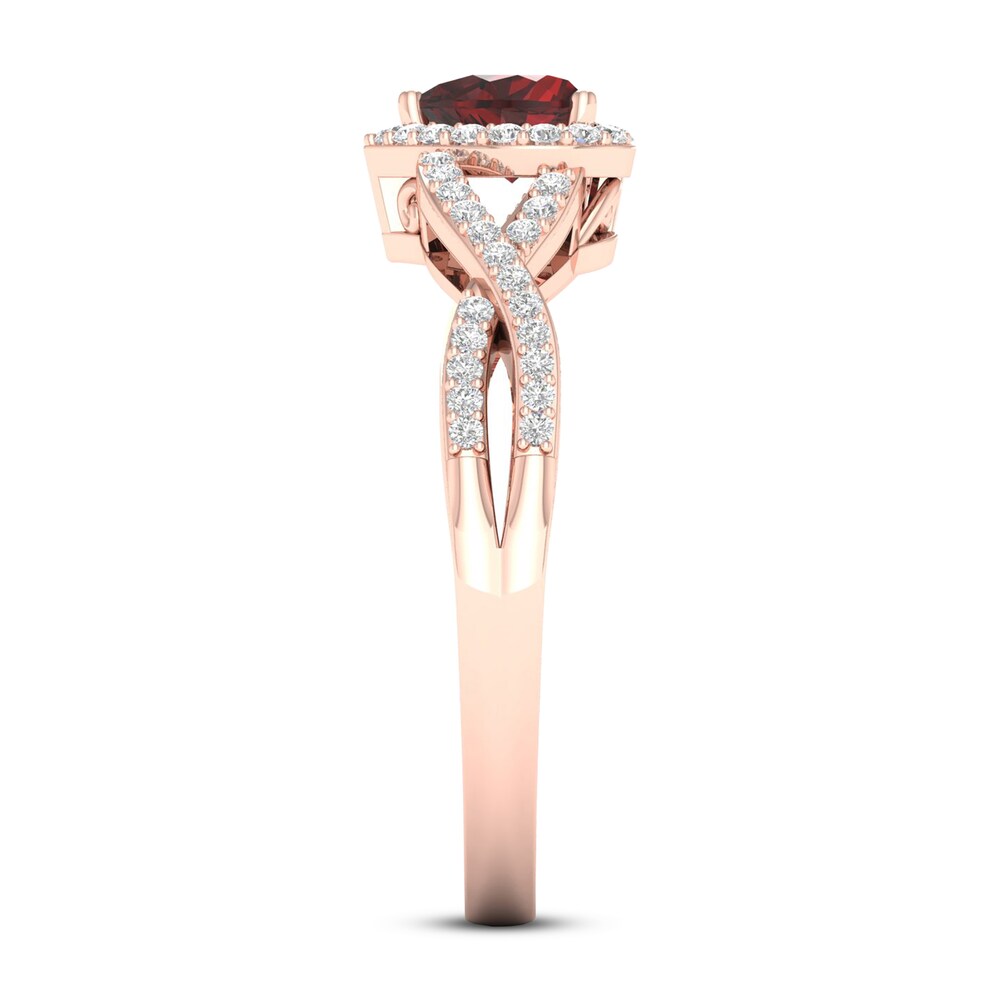 Garnet Heart Ring 1/6 ct tw Diamonds Round 10K Rose Gold WcoQMY5G