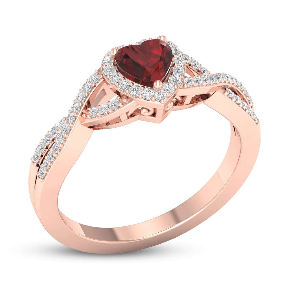 Garnet Heart Ring 1/6 ct tw Diamonds Round 10K Rose Gold WcoQMY5G