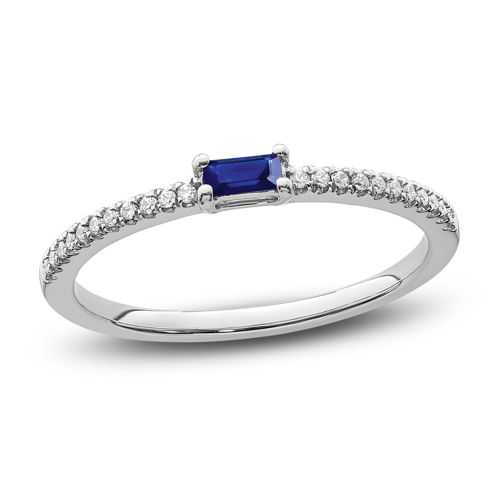 Natural Blue Sapphire Ring 1/15 ct tw Diamonds 14K White Gold WlgygdrG