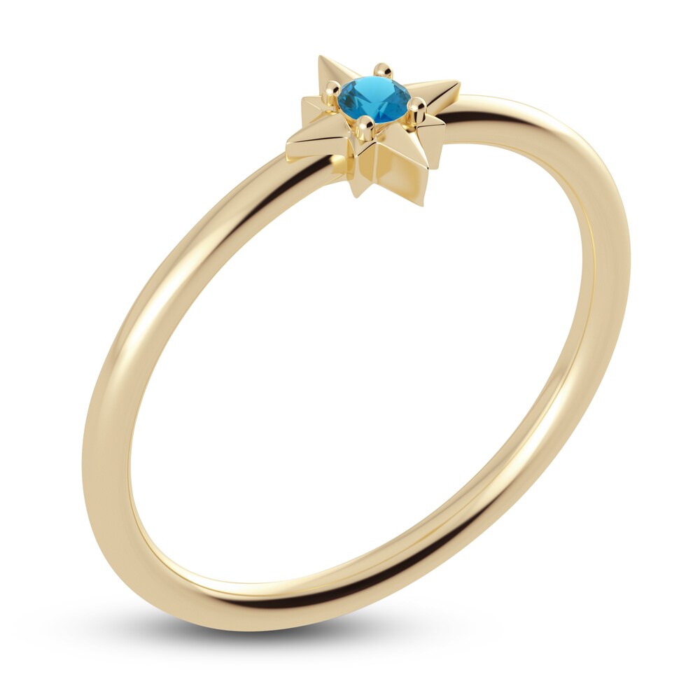 Juliette Maison Natural Blue Zircon Starburst Ring 10K Yellow Gold X4pwE7Wv