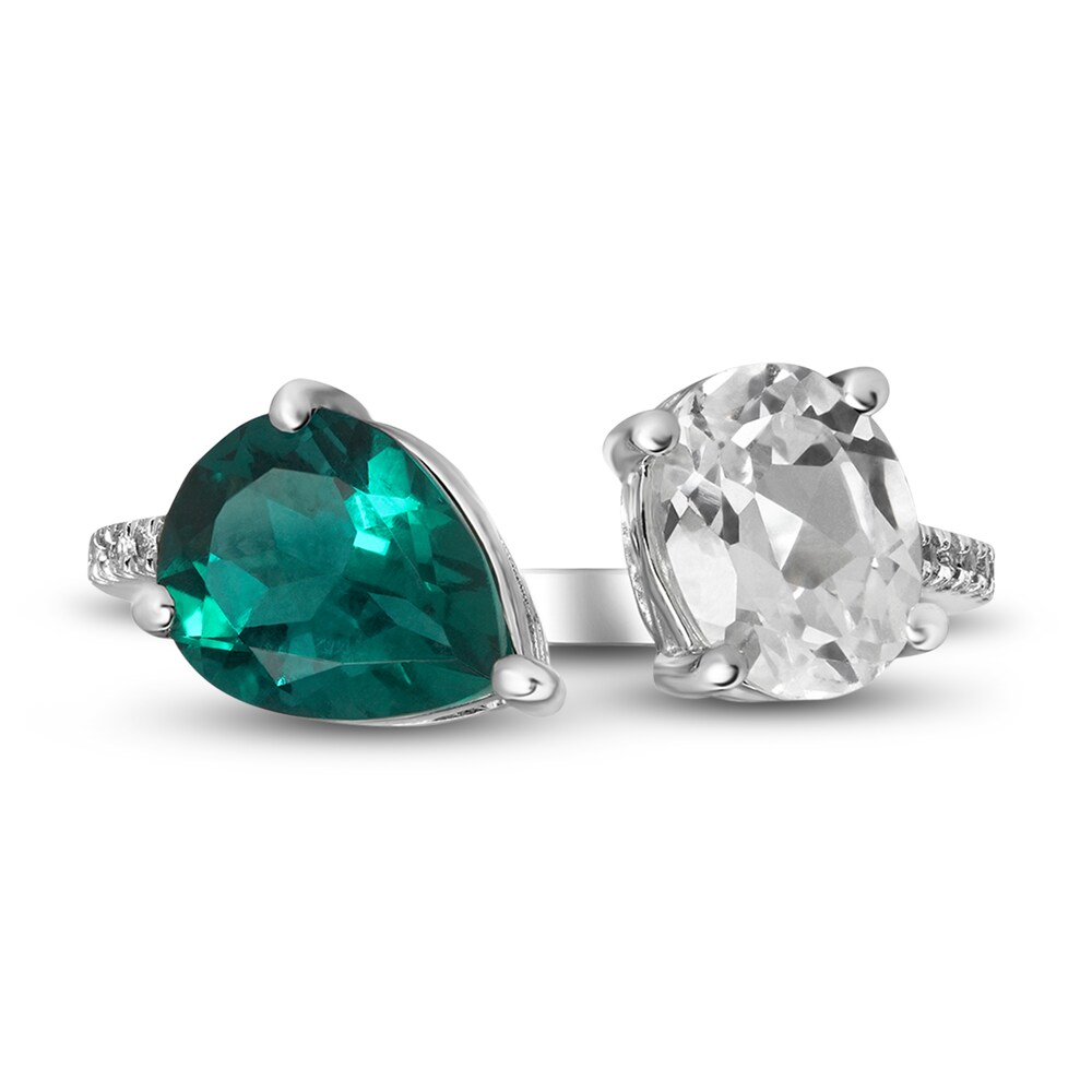 Lab-Created Emerald & Lab-Created White Sapphire Ring 10K White Gold XBpG9iQn