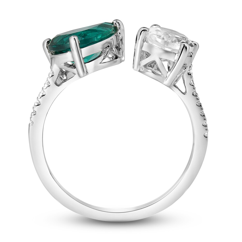 Lab-Created Emerald & Lab-Created White Sapphire Ring 10K White Gold XBpG9iQn