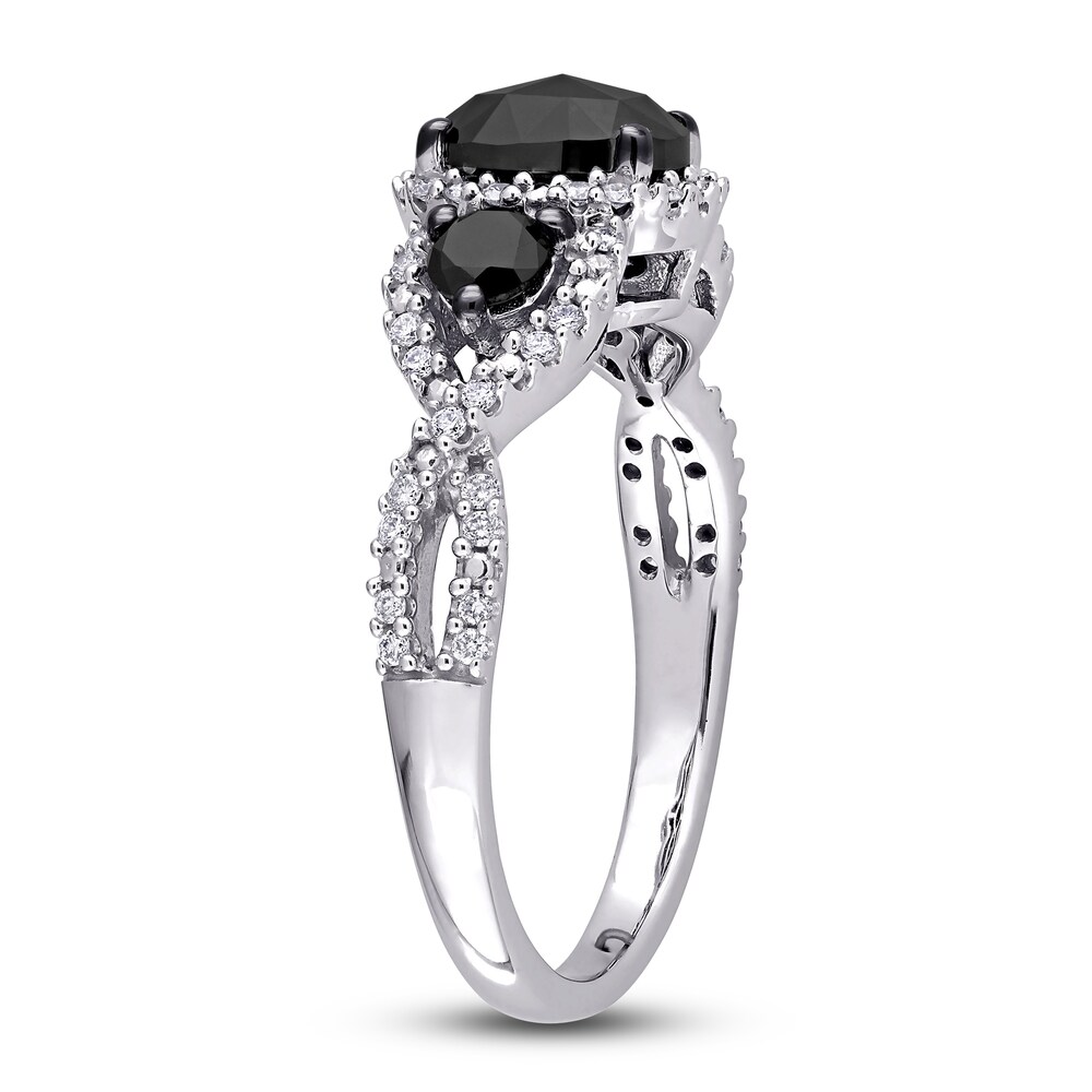 Black & White Diamond 3-Stone Engagement Ring 1-1/3 ct tw Oval/Round 14K White Gold XPZB28Xi