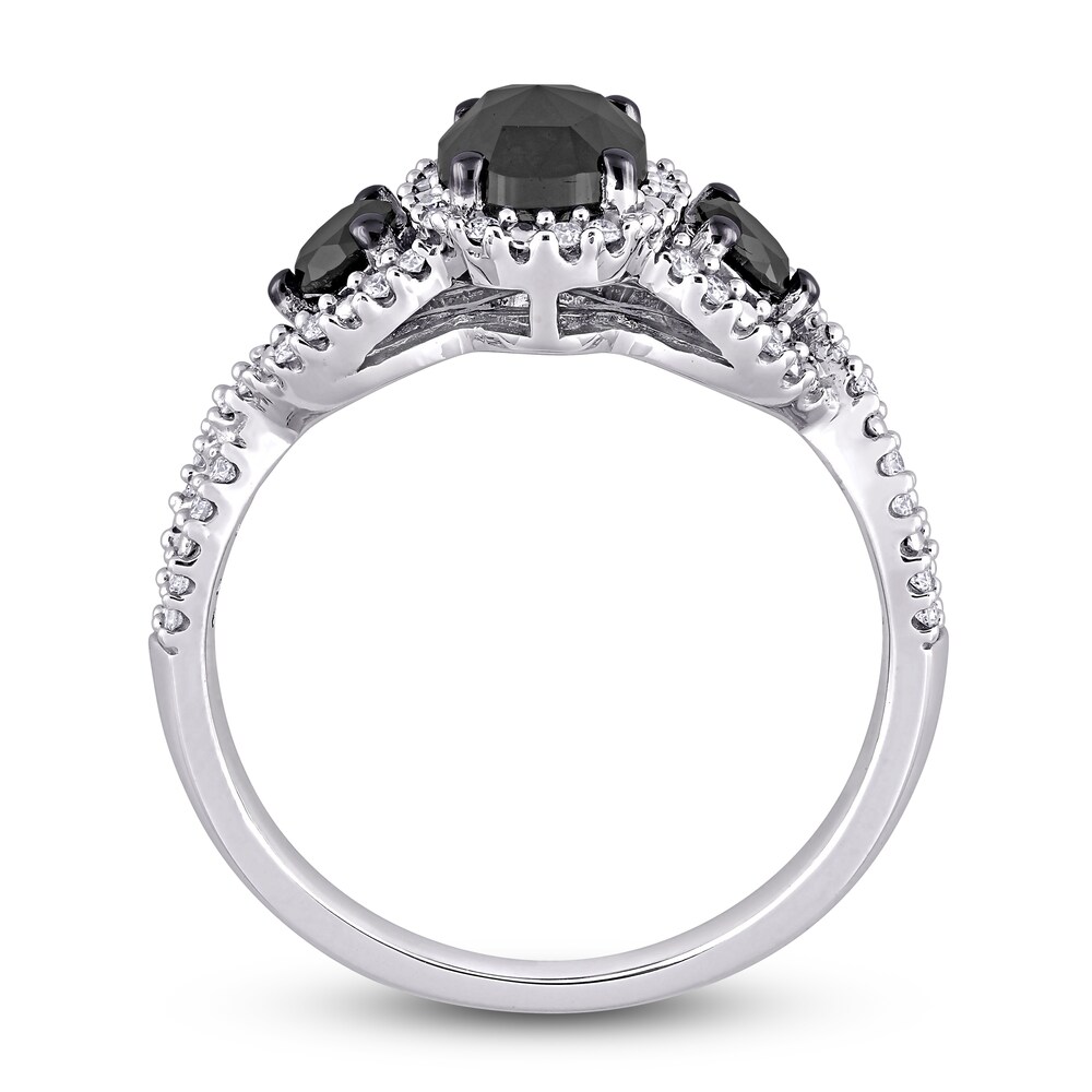 Black & White Diamond 3-Stone Engagement Ring 1-1/3 ct tw Oval/Round 14K White Gold XPZB28Xi