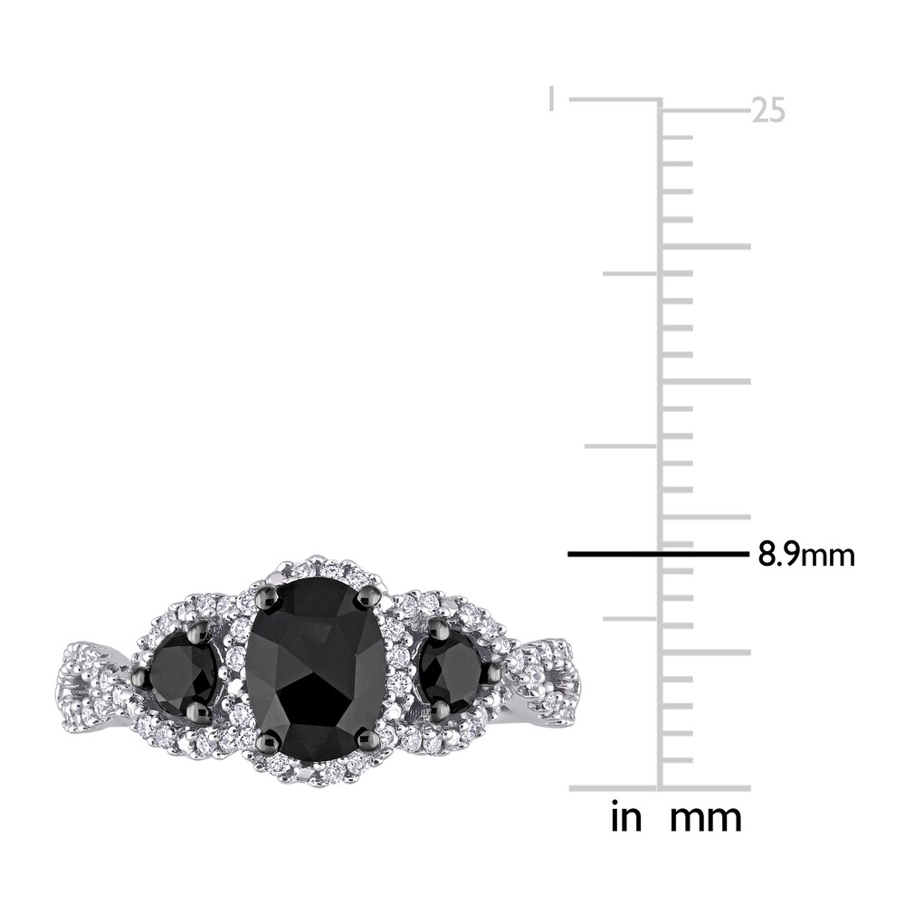 Black & White Diamond 3-Stone Engagement Ring 1-1/3 ct tw Oval/Round 14K White Gold XPZB28Xi