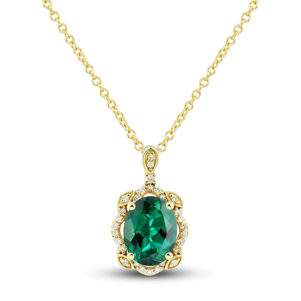 Lab-Created Emerald Ring, Earring & Necklace Set 1/3 ct tw Diamonds 10K Yellow Gold XRJ5Xvui