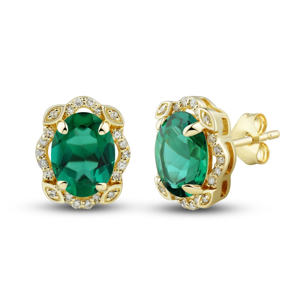 Lab-Created Emerald Ring, Earring & Necklace Set 1/3 ct tw Diamonds 10K Yellow Gold XRJ5Xvui